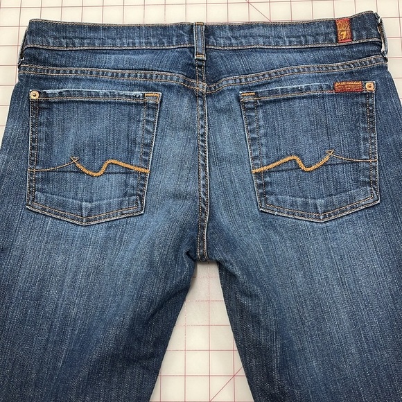 7 FOR ALL MANKIND Bootcut Mid Rise 5 Pocket Distressed Cotton Denim Jeans SZ 32 - Picture 7 of 16